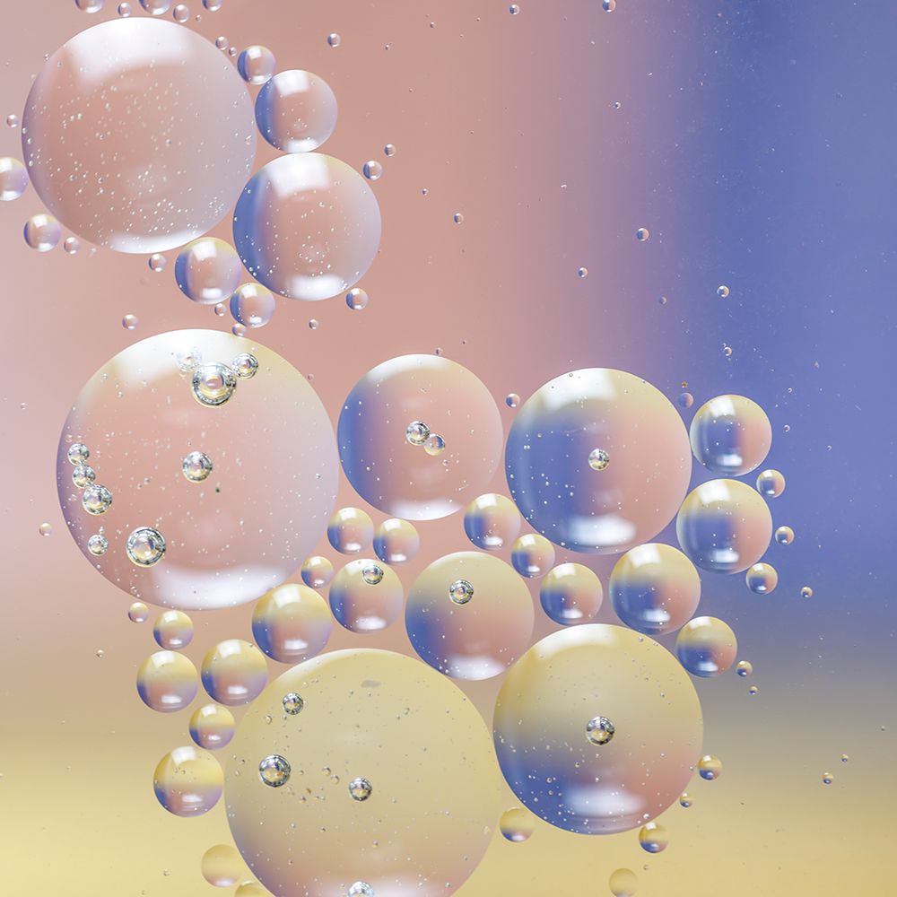 USA, Washington State, Seabeck. Bubbles of oil in water.